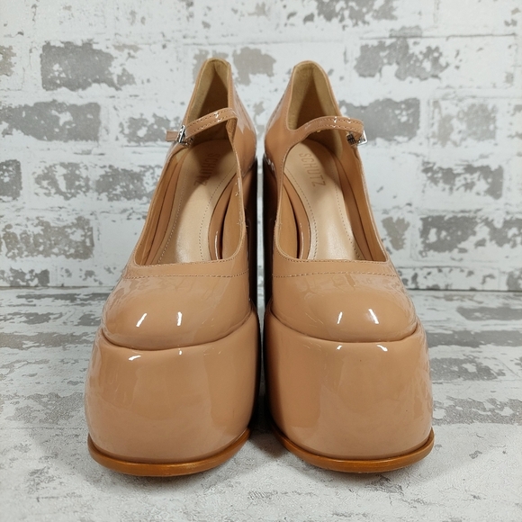 New Schutz Zayne New Pressego Tan Patent Leather Platform Mary Jane Pumps T34 - Picture 3 of 15